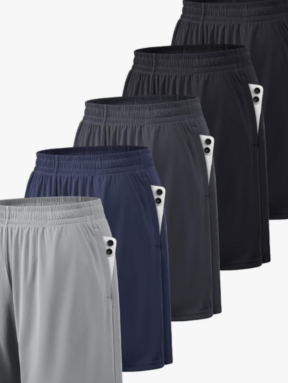 Men’s Athletic Shorts 5 Pack L Large Workout Running Gym Basketball Shorts